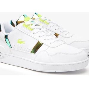 Lacoste White Sneakers with Neon and Metallic Details/ junior size 4